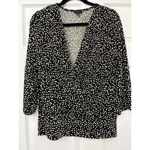 Talbots Small Black Cream Polka Dot Faux Wrap Surplice Top